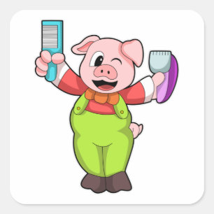 Pig with Scissors & Razor Square Sticker