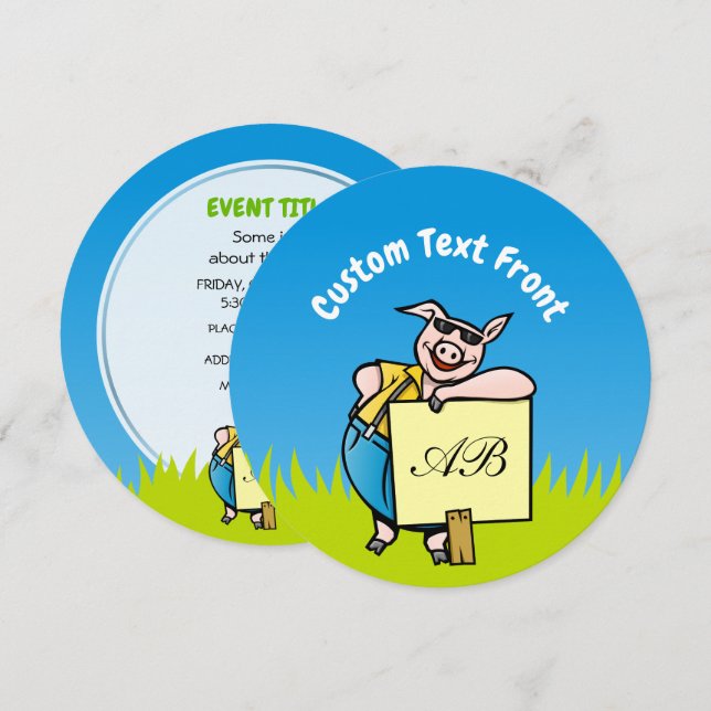 Pig with Sign Invitation (Front/Back)