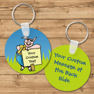 Pig with Sign Keychain