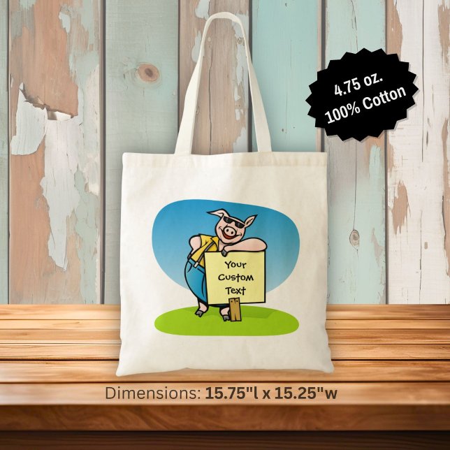 Pig with sign large tote bag (Creator Uploaded)