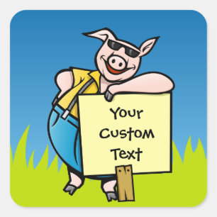 Pig with sign square sticker