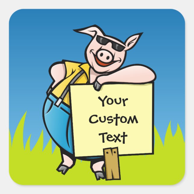 Pig with sign square sticker (Front)