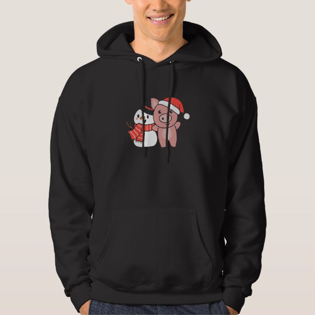 Pig With Snowman In Winter For Christmas Hoodie (Front)