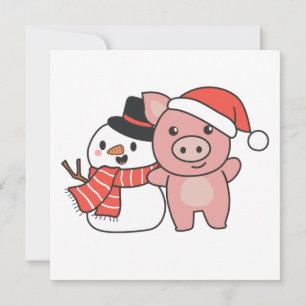 Pig With Snowman In Winter For Christmas Invitatio Invitation