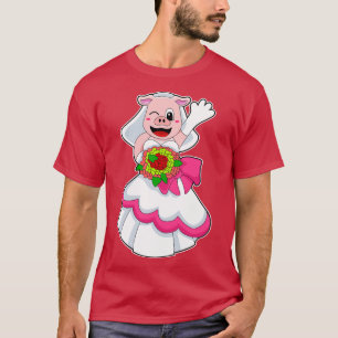 Pig with Wedding dress Bunch of Flowers T-Shirt