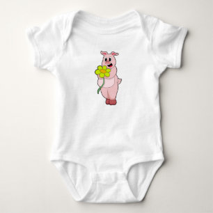 Pig with yellow Flower Baby Bodysuit