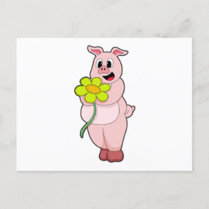 Pig with yellow Flower Postcard