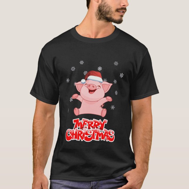 PIg year - Merry Christmas -Black t shirt mens (Front)