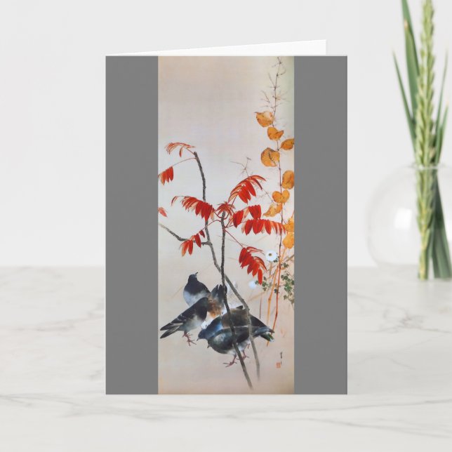 Pigeon and Autumn Grass, Watanabe Seitei Card (Front)