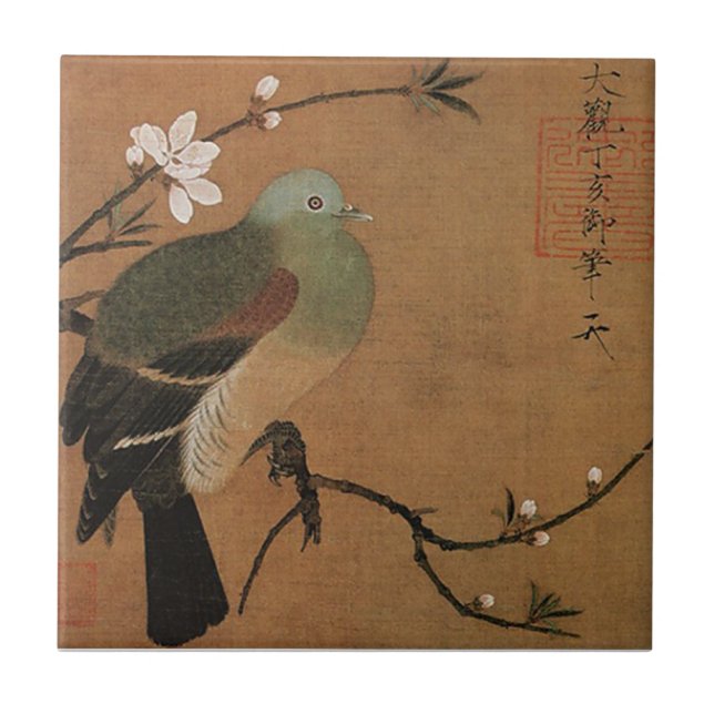 Pigeon and blossoms - Momohatozu Tile (Front)