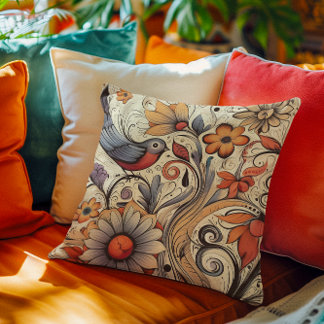 Pigeon and Floral Design Summer Cushion