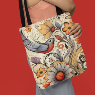 Pigeon and Floral Design Summer  Tote Bag