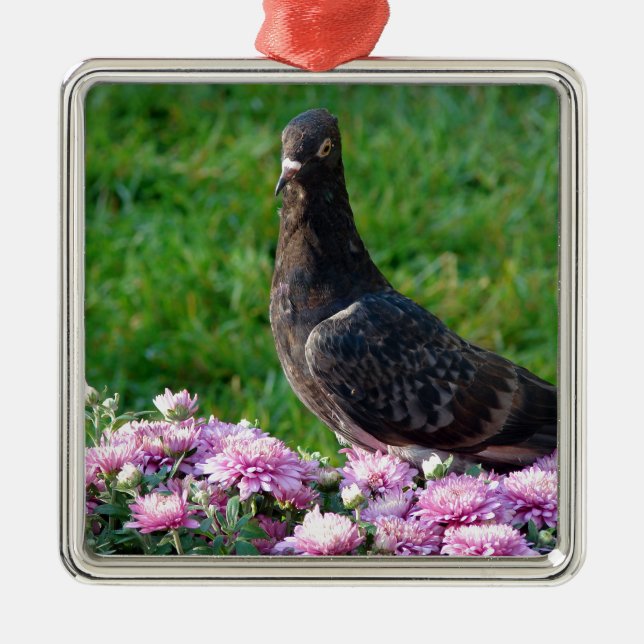 Pigeon and Mums Metal Tree Decoration (Front)