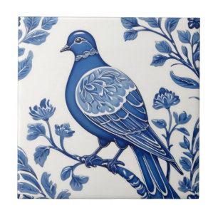 Pigeon Bird Delft Blue and White Floral Dove Tile