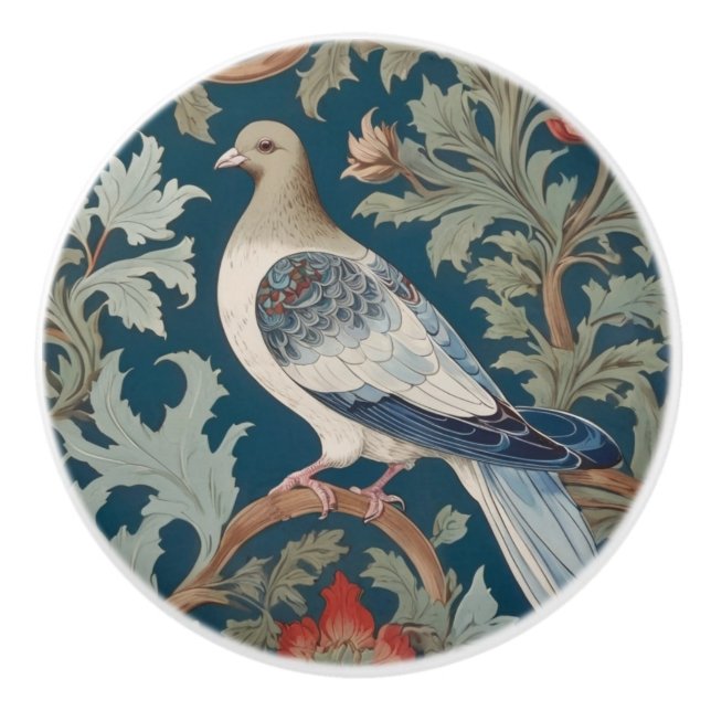 Pigeon Bird William Morris style Left facing Ceramic Knob (Front)