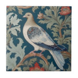 Pigeon Bird William Morris style Left facing Tile<br><div class="desc">"classy classic art nouveau", "flowery pigeon dove Bird", "sage green woodland animals", "british william morris ceramic tile", "leafy dark navy blue", "stylish red forest tree leaves", "left facing vintage english birds", "wildlife garden animal on branch", "nature floral flower botanical", "leaf flowers traditional antique"</div>