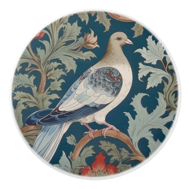 Pigeon Bird William Morris style Right facing Ceramic Knob (Front)