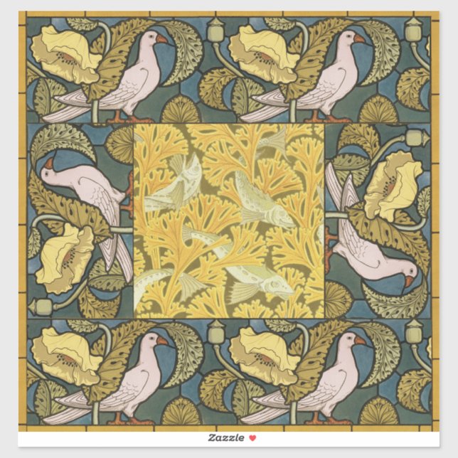 Pigeon Blue Yellow Fish Art Nouveau (Sheet)