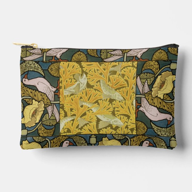 Pigeon Blue Yellow Fish Art Nouveau Accessory Pouch (Front)