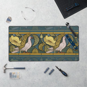 Pigeon Blue Yellow Fish Art Nouveau Desk Mat