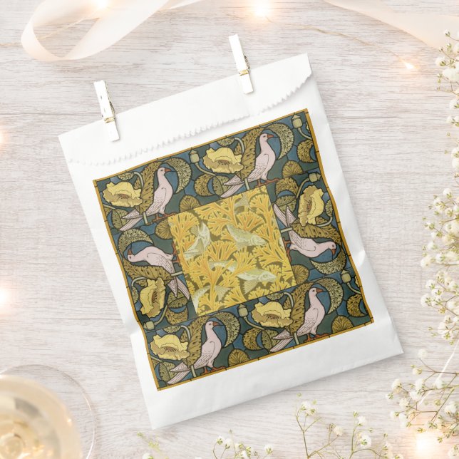 Pigeon Blue Yellow Fish Art Nouveau Favour Bags (Clipped)