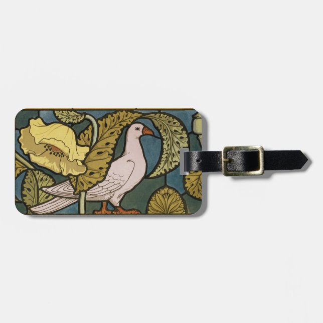 Pigeon Blue Yellow Fish Art Nouveau Luggage Tag (Front Horizontal)