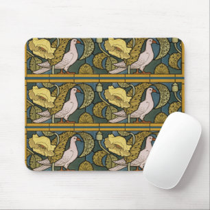 Pigeon Blue Yellow Fish Art Nouveau Mouse Mat