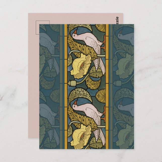 Pigeon Blue Yellow Fish Art Nouveau Postcard (Front/Back)