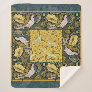 Pigeon Blue Yellow Fish Art Nouveau Sherpa Blanket