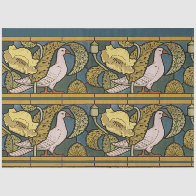 Pigeon Blue Yellow Fish Art Nouveau Tissue Paper (Front)