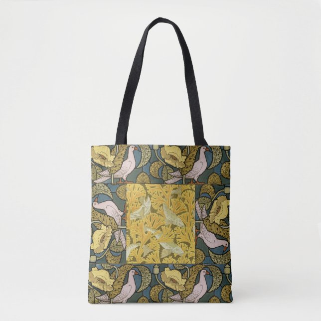 Pigeon Blue Yellow Fish Art Nouveau Tote Bag (Front)