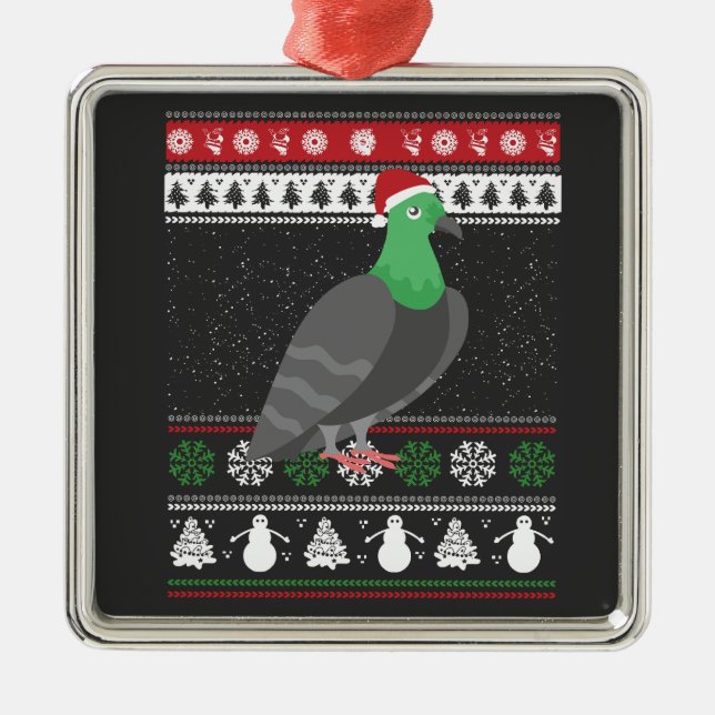 Pigeon - Christmas Pigeon Ugly Christmas Metal Tree Decoration (Front)