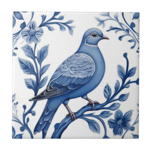 Pigeon Dove Bird Delft Blue and White Floral Tile