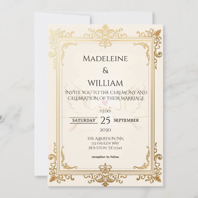Pigeon Elegant Luxury Gold Wedding  Save The Date (Front)