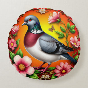 🕊️ Pigeon Floral Round Pillow Nature Decor 🌸✨