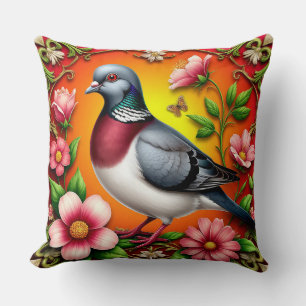 🕊️ Pigeon Floral Throw Pillow Nature Home Decor