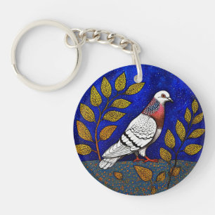 Pigeon illustration key ring