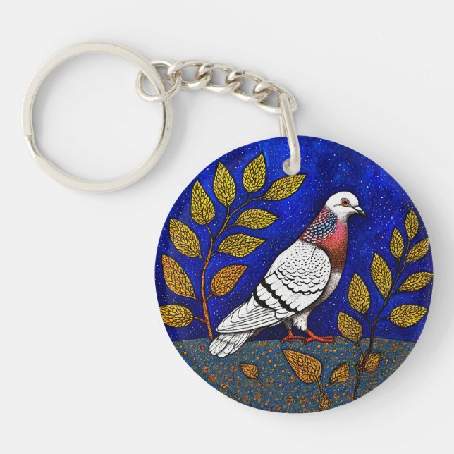 Pigeon illustration key ring (Front)