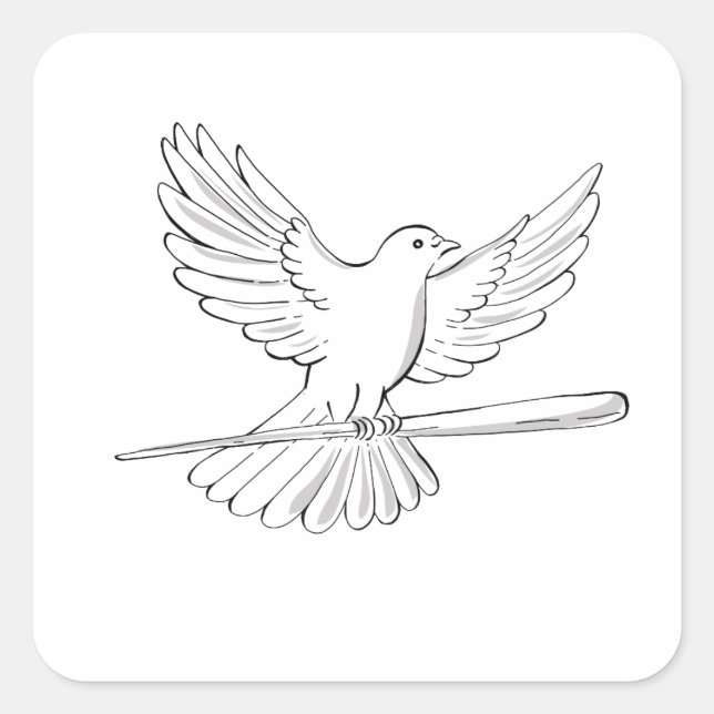 Pigeon or Dove Flying With Cane Drawing Square Sticker (Front)