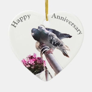 Pigeon pair and Flowers anniversary Ceramic Tree Decoration