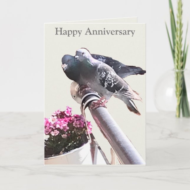 Pigeon pair and Flowers editable anniversary  Card (Front)