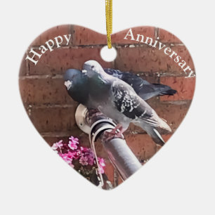 Pigeon pair and Flowers editable anniversary  Ceramic Tree Decoration