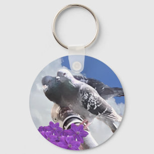 Pigeon Pair and Mauve Flowers   Key Ring