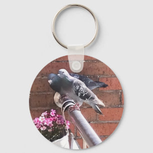 Pigeon Pair and Pink Flowers Key Ring