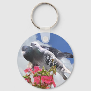 Pigeon Pair and Pink Geranium  Key Ring