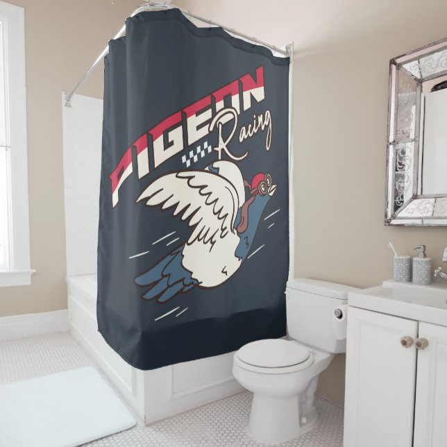 Pigeon Racing Illustration Shower Curtain (In Situ)