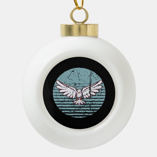 Pigeon Retro Ceramic Ball Christmas Ornament (Front)