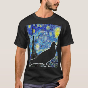 Pigeon Starry Night Van Gogh Birdwatching Ornithol T-Shirt