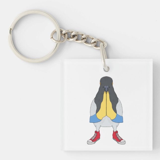 Pigeon with Shoes Key Ring (Front)