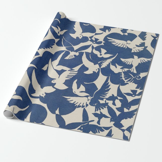 Pigeons 1928 Pattern Wrapping Paper (Unrolled)